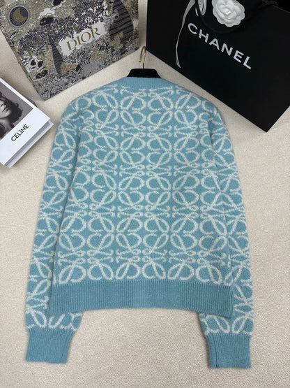 Color-blocked logo jacquard cardigan
