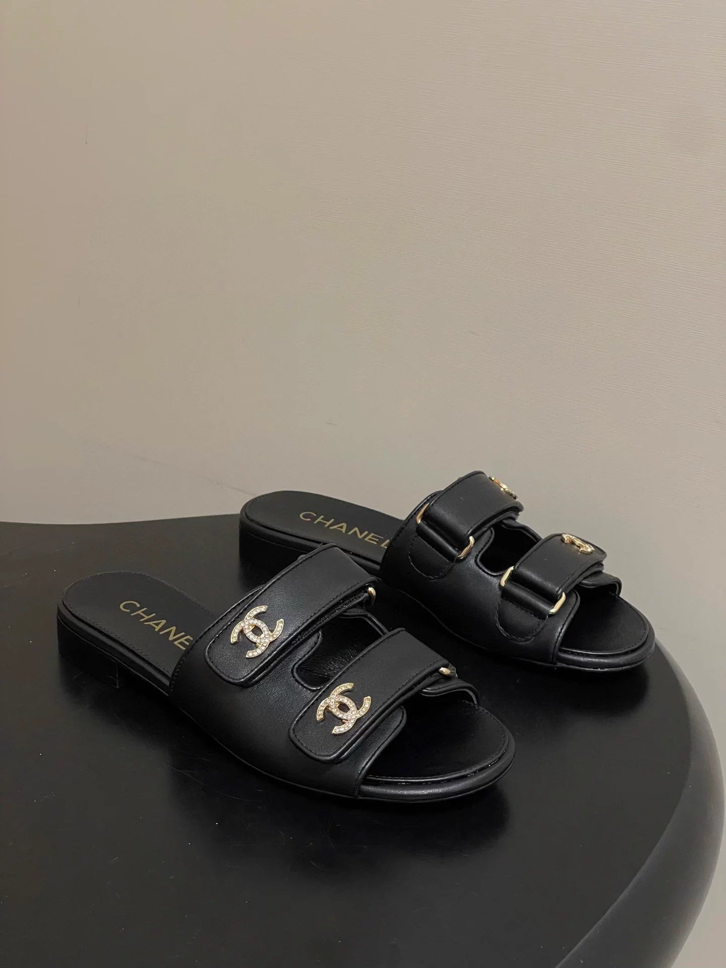 Double C rhinestone buckle sandals