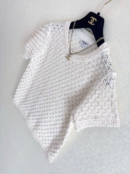 26ss Sequined openwork knit T-shirt