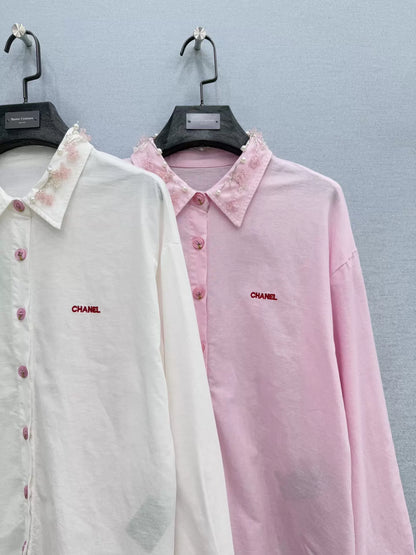 26ss Beaded cotton-linen shirt