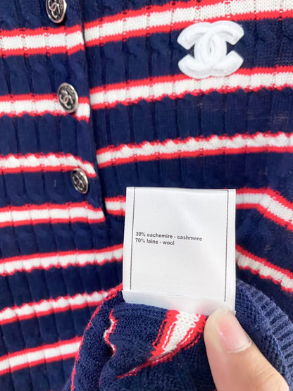 26ss Striped logo button T-shirt