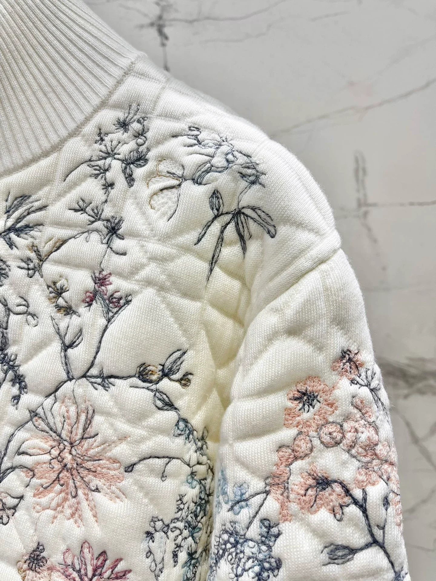Vine patterned embroidered knitted cardigan