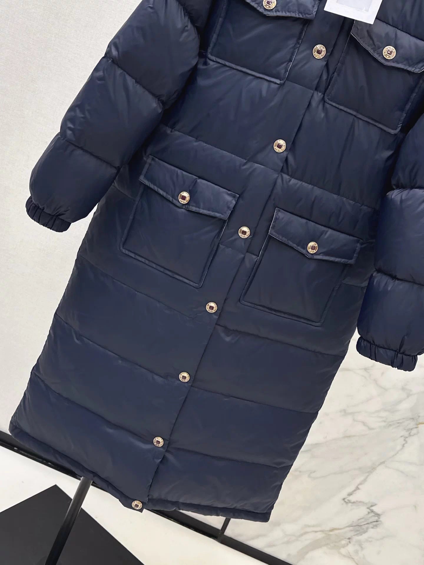 Stand-up collar long down coat
