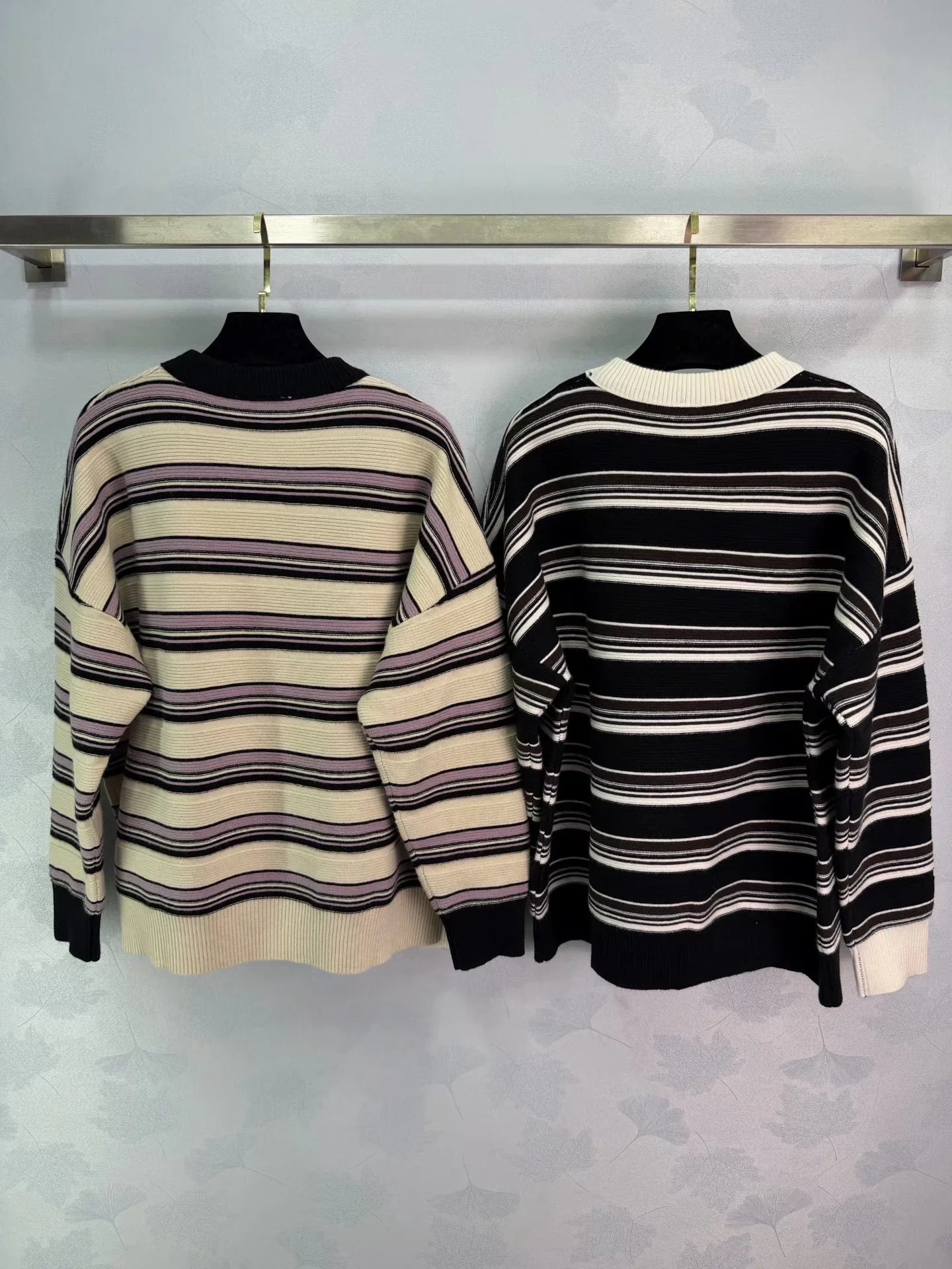 Color-blocked striped knit sweater