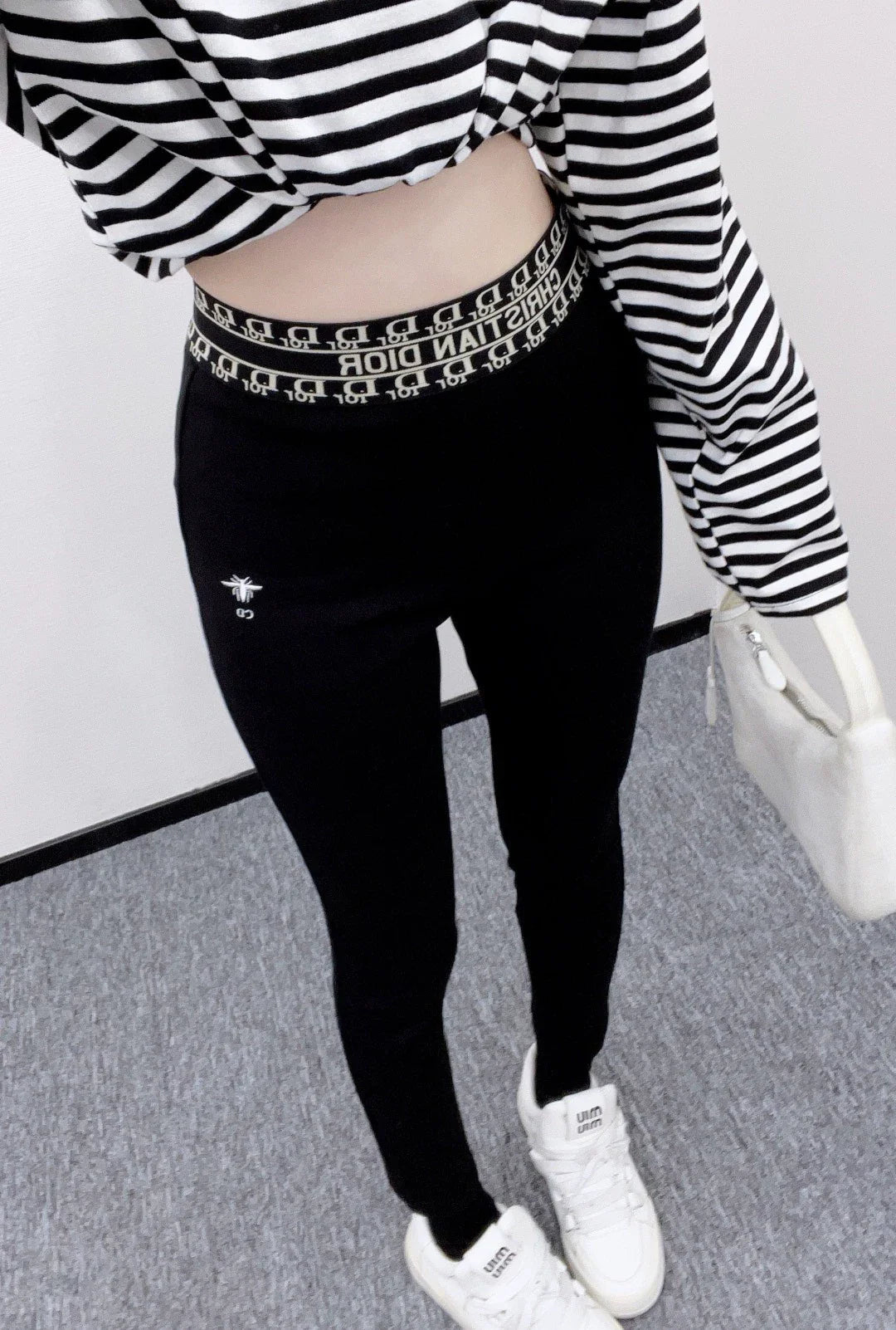 Letter-Embroidered High-Stretch Leggings