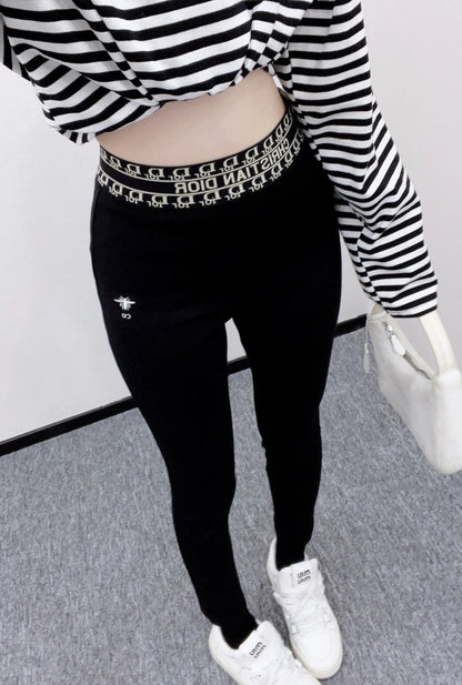 Letter-Embroidered High-Stretch Leggings