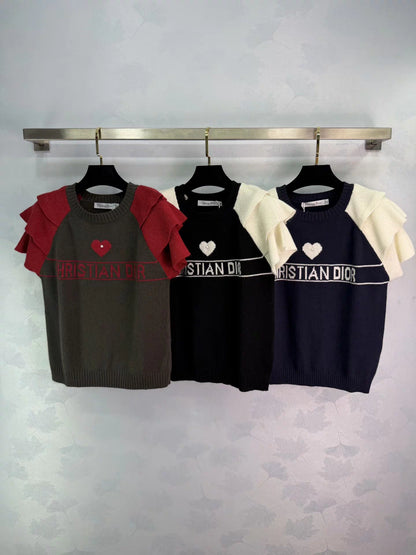 Lace-Sleeve Knit T-Shirt