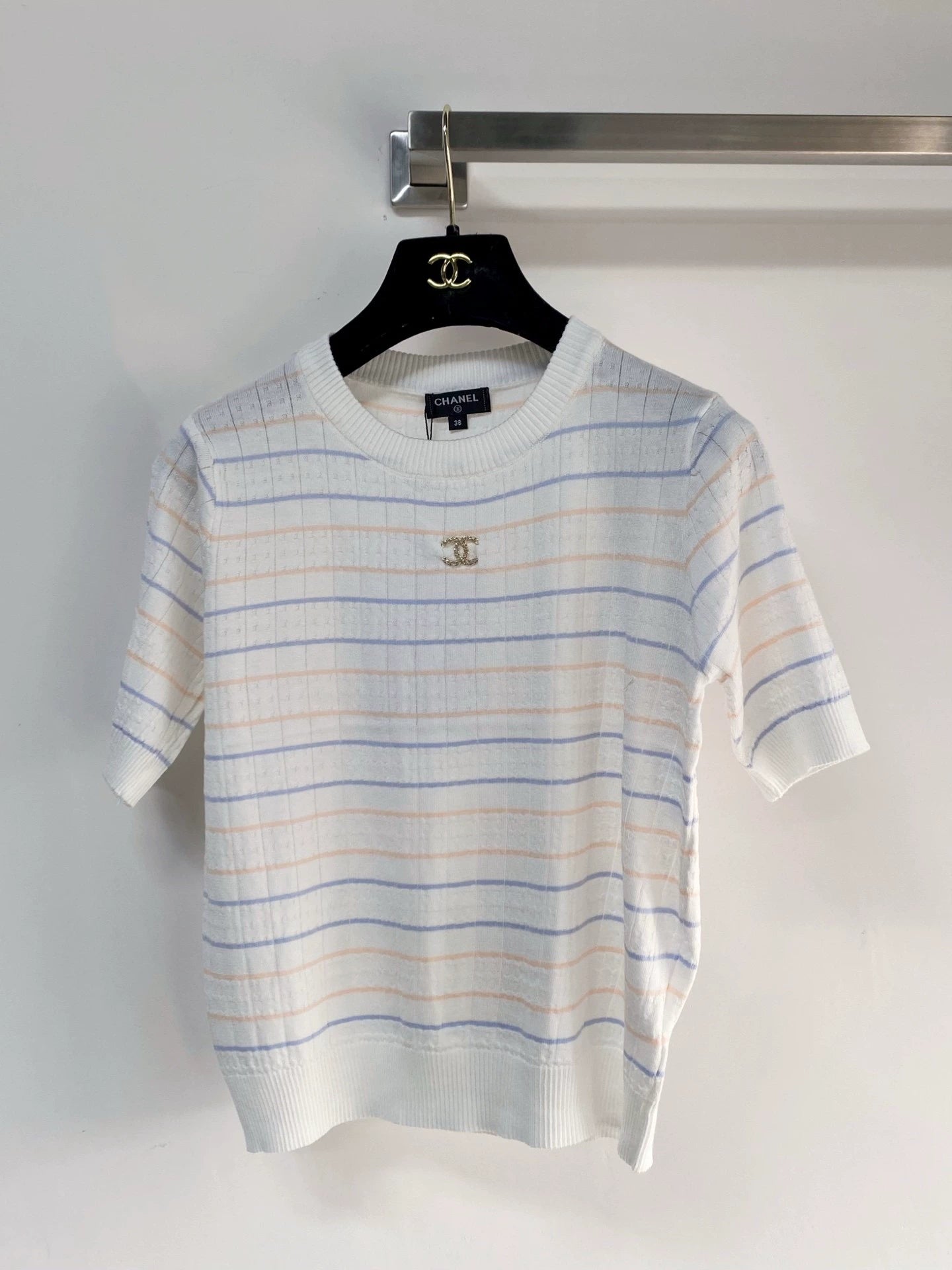 26ss Color-blocked striped logo T-shirt