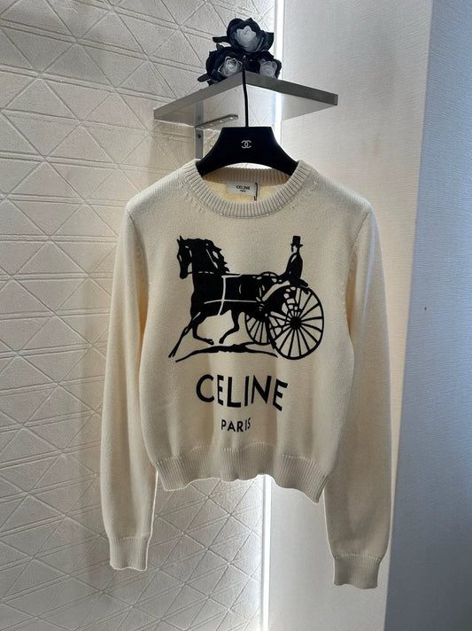 25 Crochet letter carriage knit sweater（Beigei/black）
