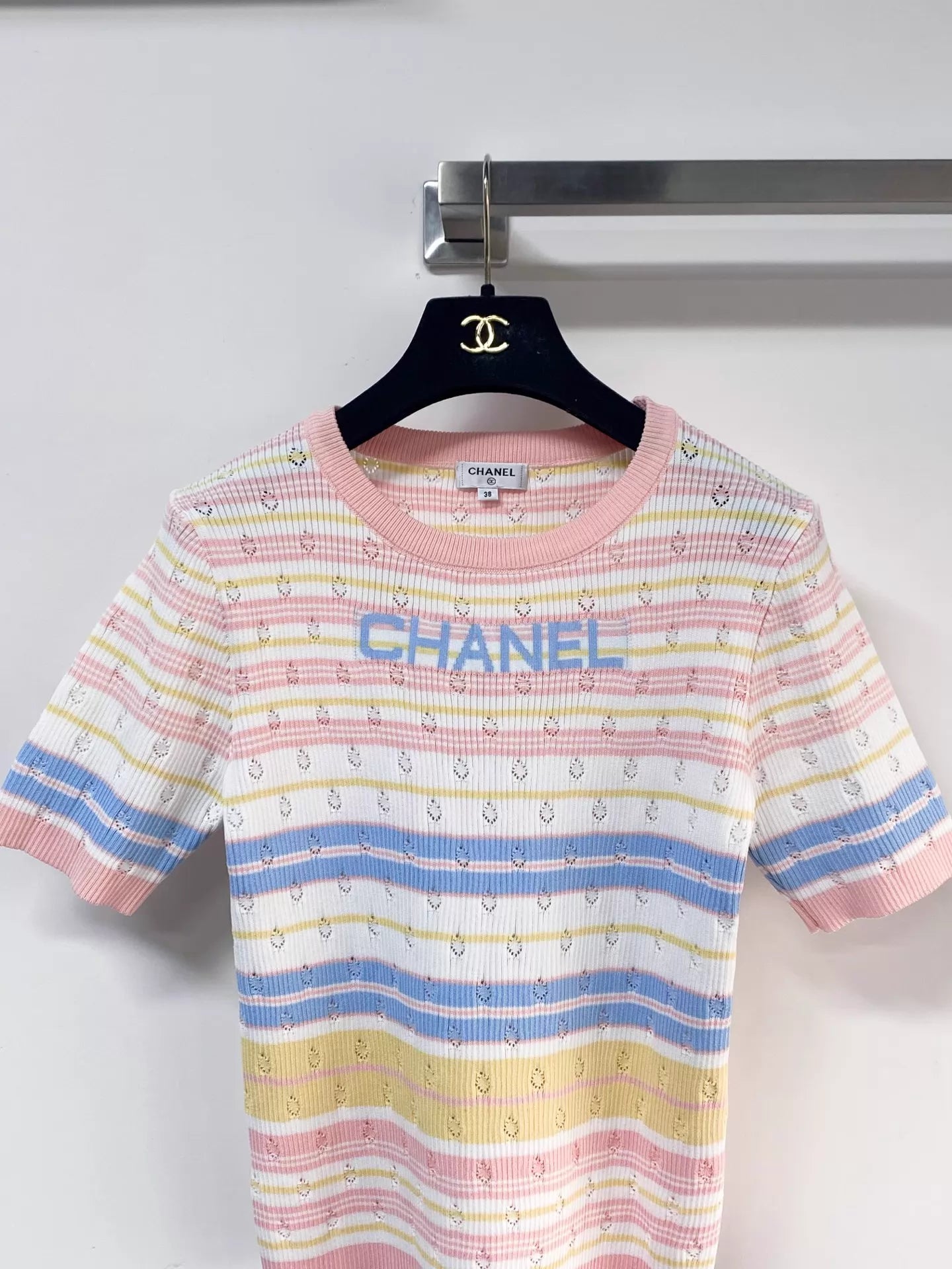 26ss Colorful striped cutout T-shirt