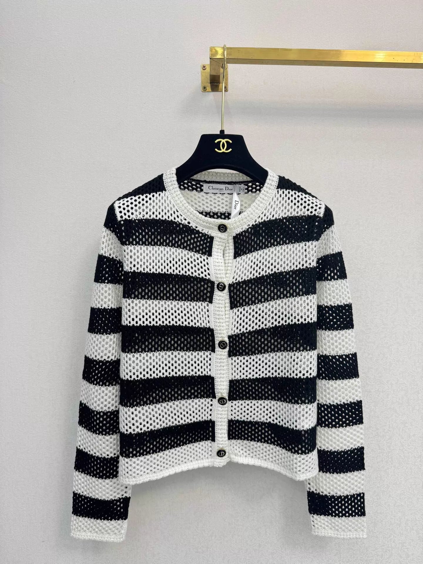 Black and white striped knit cardigan