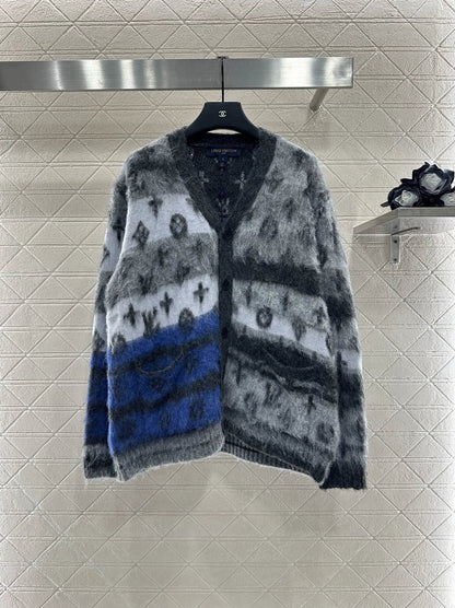 25fw Jacquard contrasting mohair cardigan