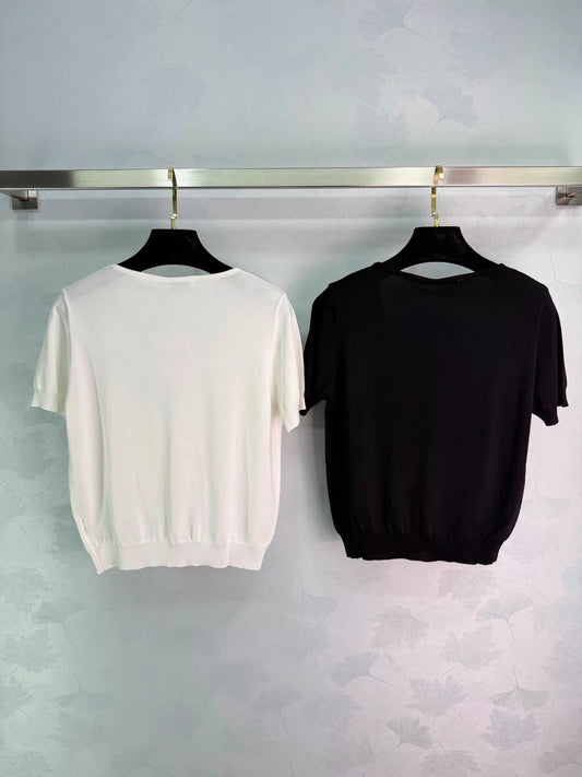 26ss Beaded Neckline Knit T-Shirt