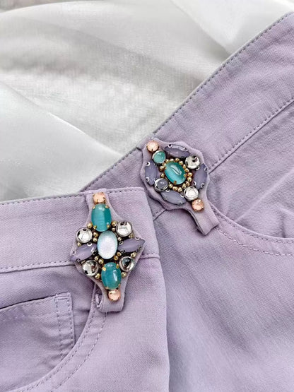 26ss Pants with rhinestone buckle at the waist