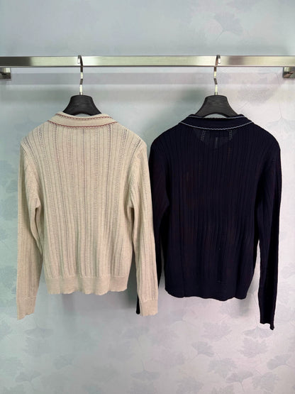 MiuMiu/26 Early Autumn New Hollow Knit Polo Shirt