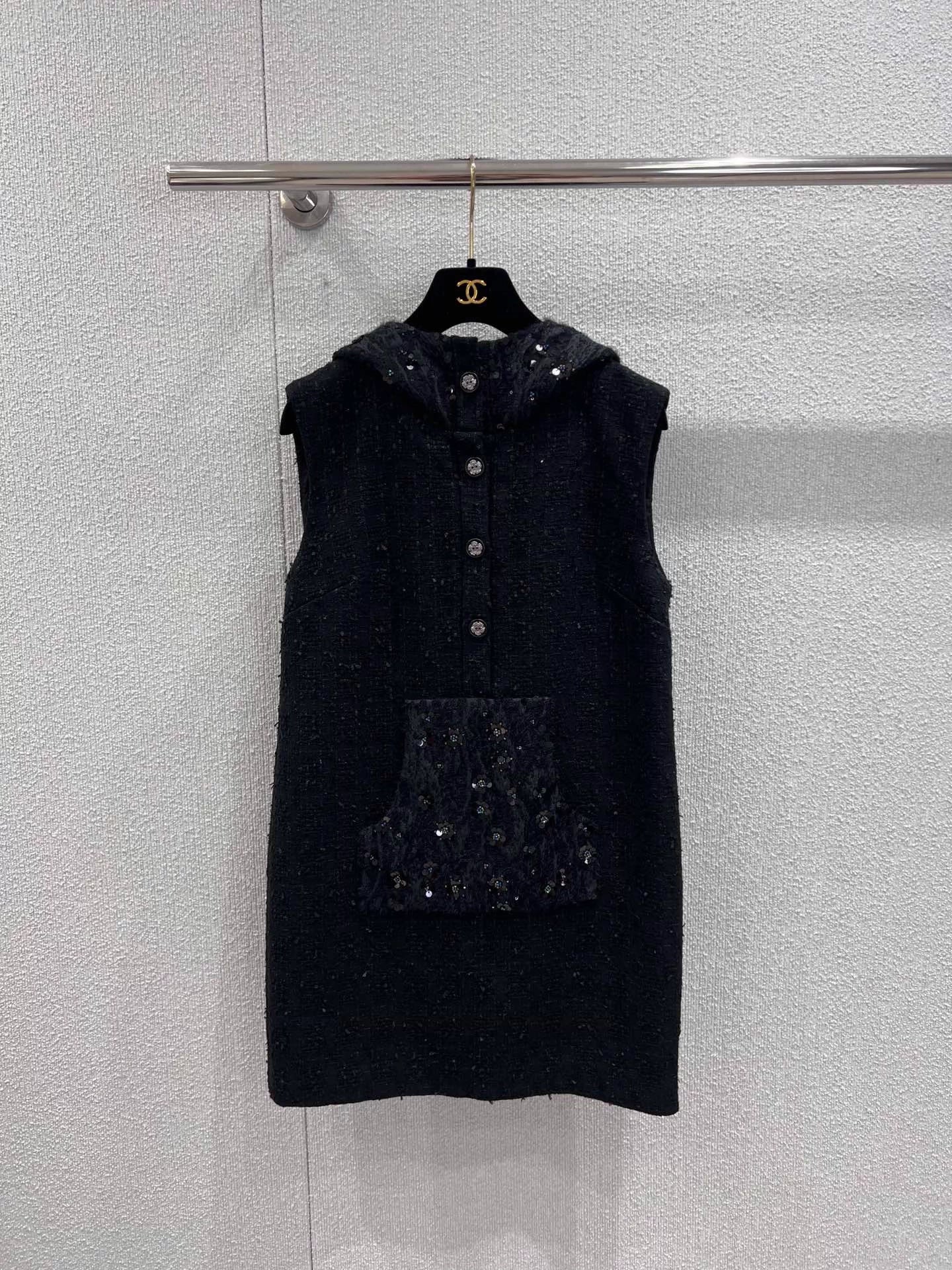 Beaded Hooded Tweed Dress