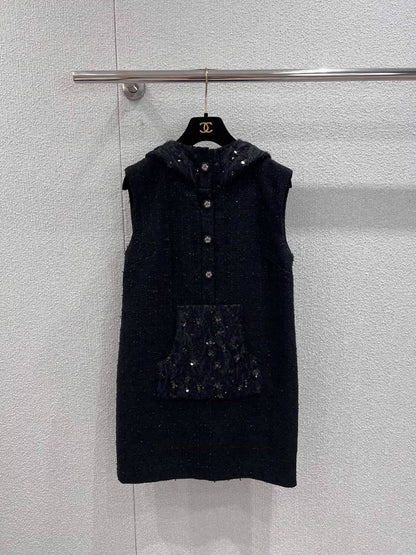 Beaded Hooded Tweed Dress