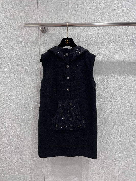 Beaded Hooded Tweed Dress