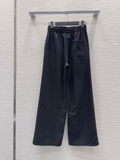 26New Casual Trousers with Triangle Logo and Striped Drawstring