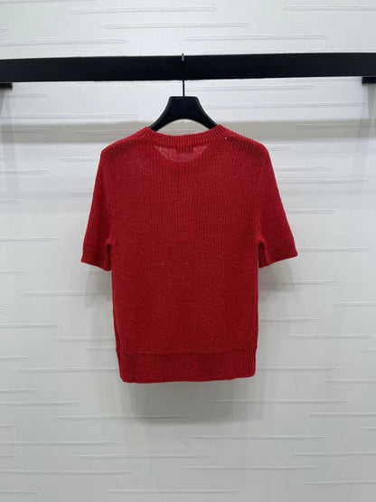 Bow-Tie Knit Short-Sleeve T-Shirt
