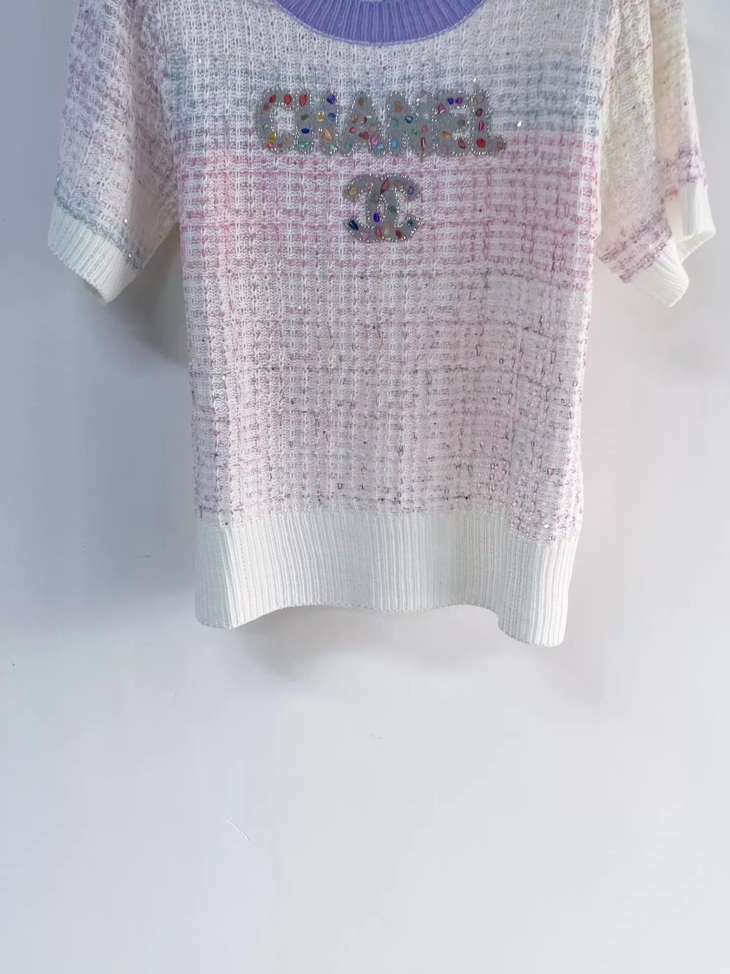 26ss Gradient letter beaded T-shirt