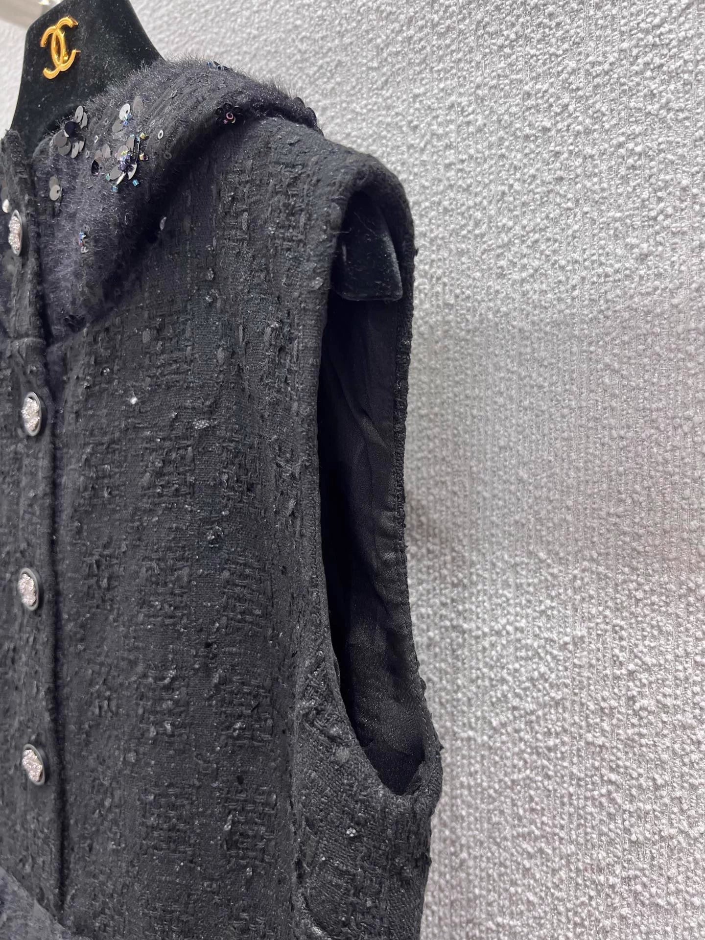 Beaded Hooded Tweed Dress