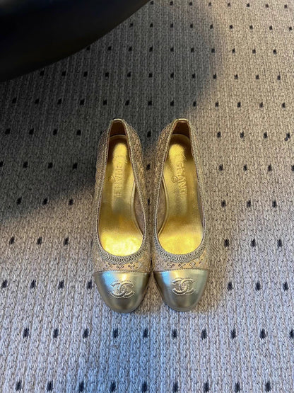 Mesh woven sequined high heels