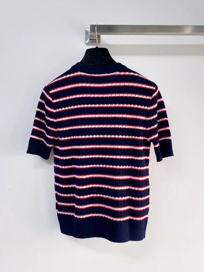 26ss Striped logo button T-shirt