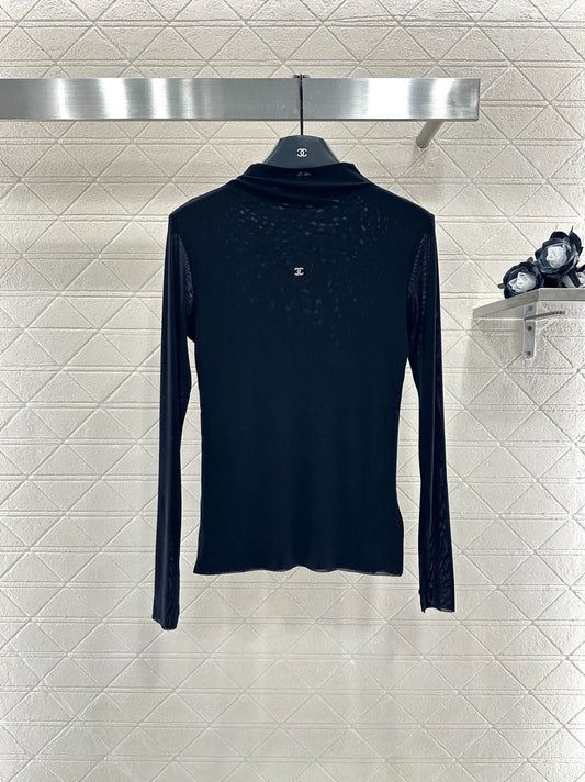 25fw Slim fit rhinestone double C high neck base shirt