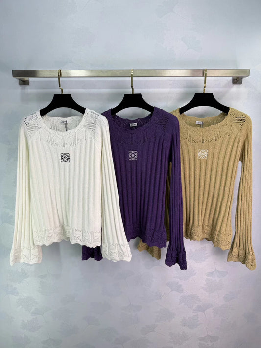 Openwork Knit Long-Sleeve Top