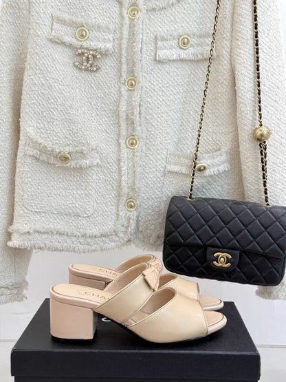 Double C Bow Chunky Heel Sandals
