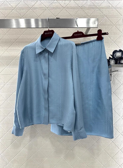 Jacquard Silk Blouse and Skirt Set