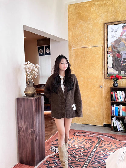 Raccoon fleece blend knit cardigan