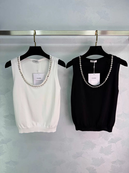 26ss Beaded Neckline Knit Vest