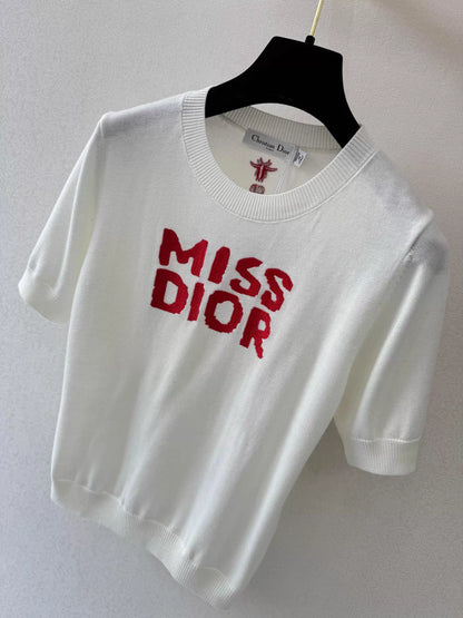 26ss Letter Embroidery Knit T-Shirt