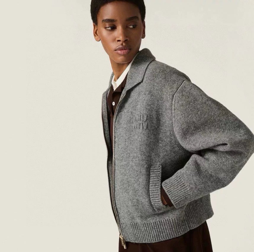 Wool zipper cardigan