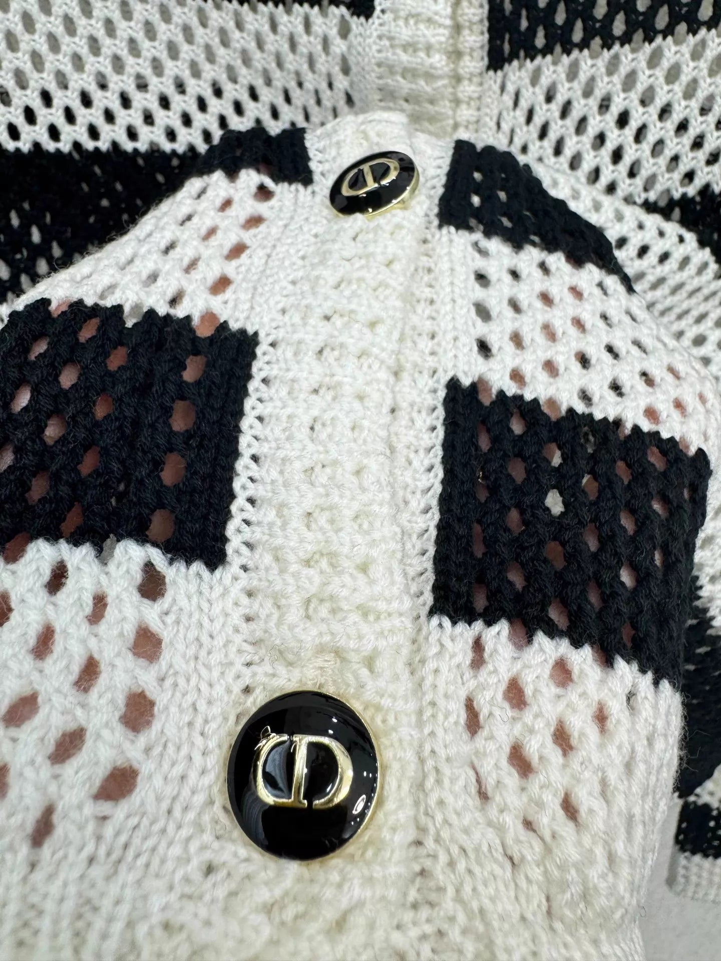 Black and white striped knit cardigan