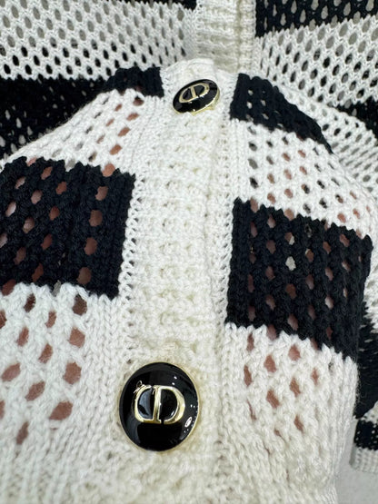 Black and white striped knit cardigan