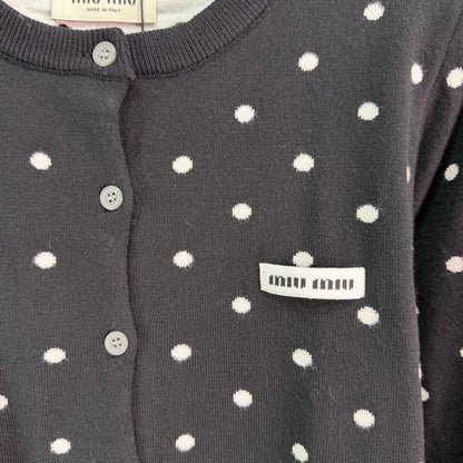 MiuMiu/26 Early Fall New Polka Dot Knit Long-Sleeve Cardigan and Mini Skirt Set
