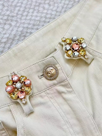 26ss Rhinestone-studded wide-leg high-waisted pants