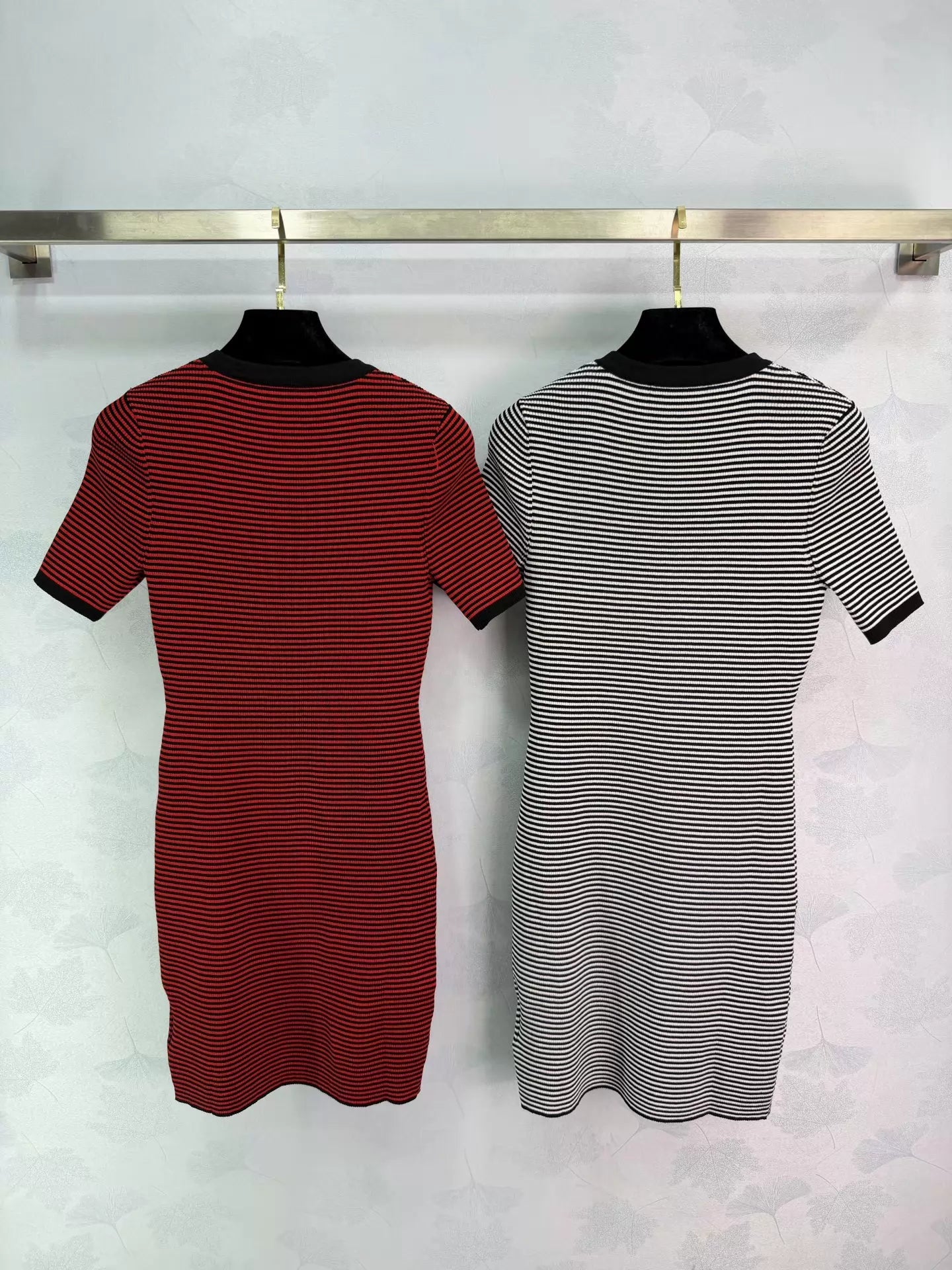 Striped knit short-sleeved dress