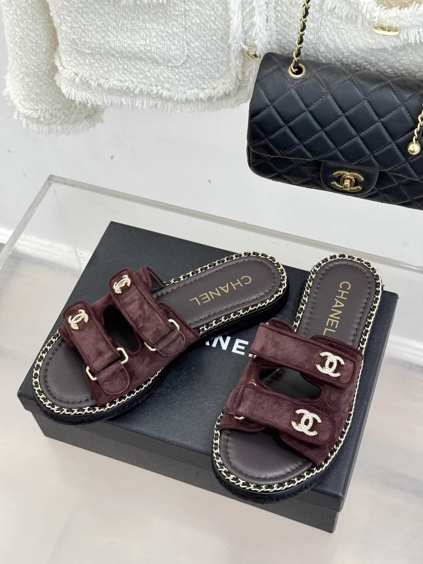 Double C backpack buckle Velcro slippers