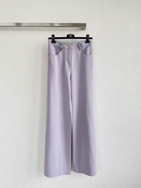 26ss Pants with rhinestone buckle at the waist