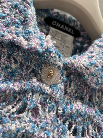 Wavy-patterned openwork knit cardigan