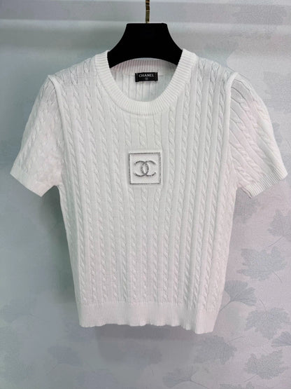 Cable Knit Short-Sleeve T-Shirt