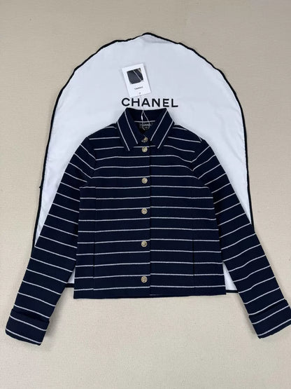 26Striped Jacket with Lapel and Gold-Tone Buttons