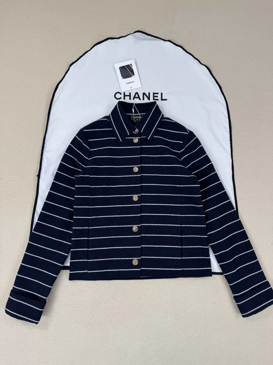 26Striped Jacket with Lapel and Gold-Tone Buttons