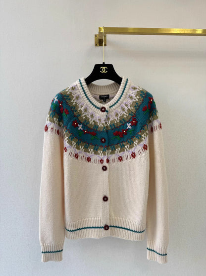 Fair Isle Jacquard Knit Cardigan