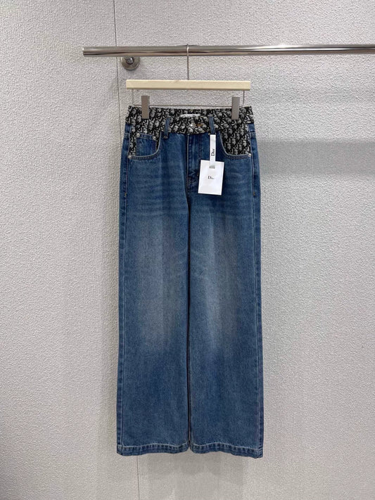 Color-blocked straight-leg jeans