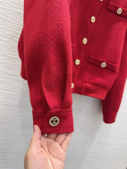 Red Single-Breasted Long-Sleeve Jacket